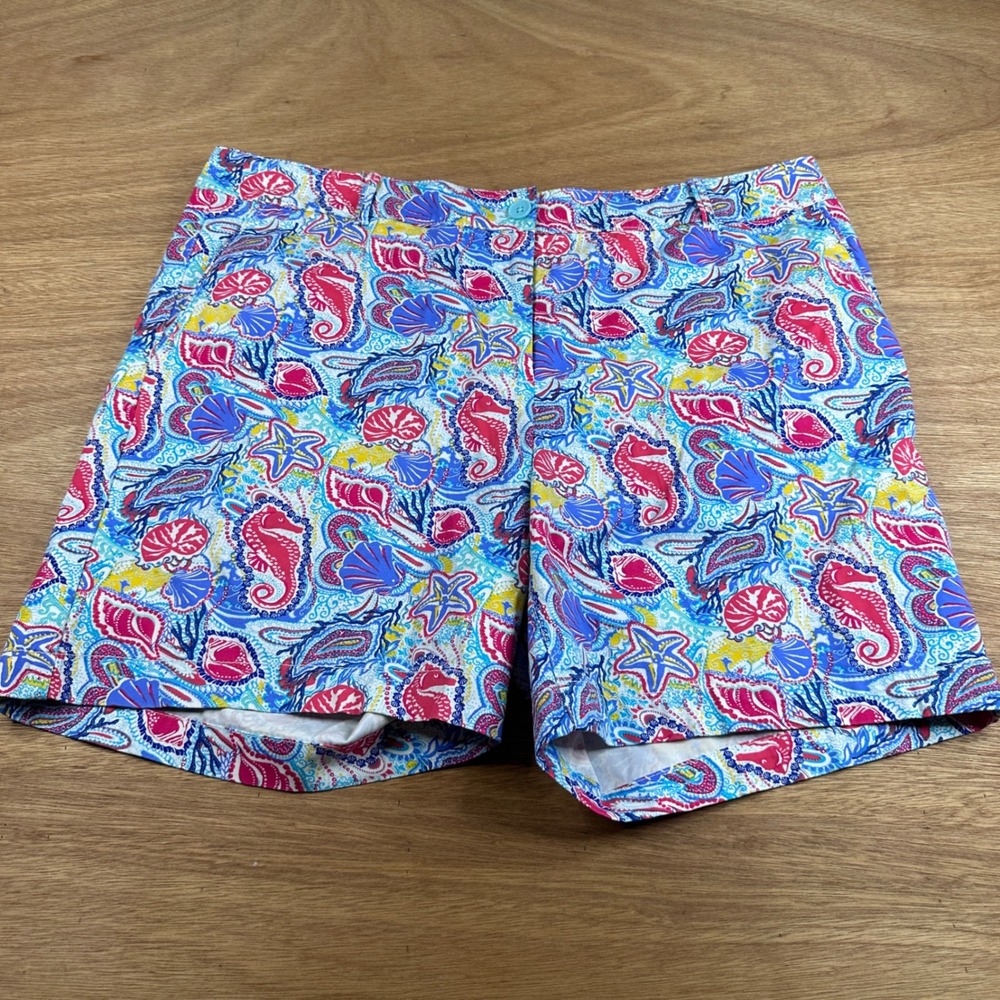 Talbots Weekend Womens 14 Seahorse Shell Print Shorts Coastal Beach Cotton